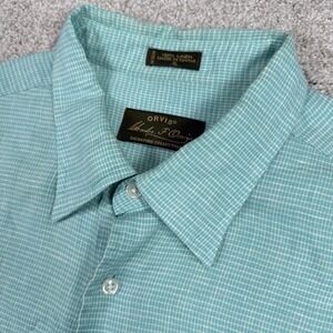 Orvis Signature Collection Blue‎ 100% Linen Button Down Shirt Short Sleeve XL